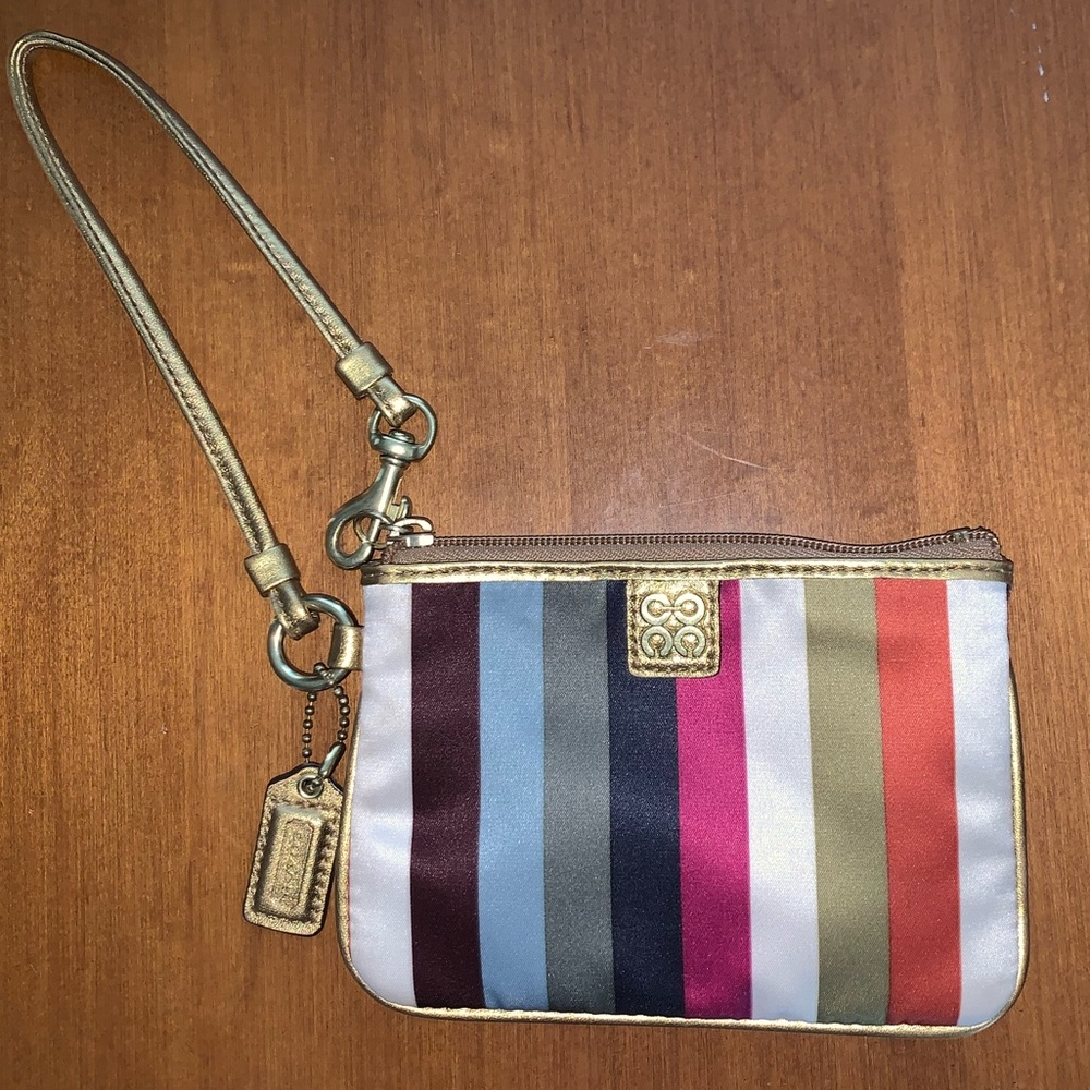 Coach “Julia” Legacy Stripe Multicolor wristlet